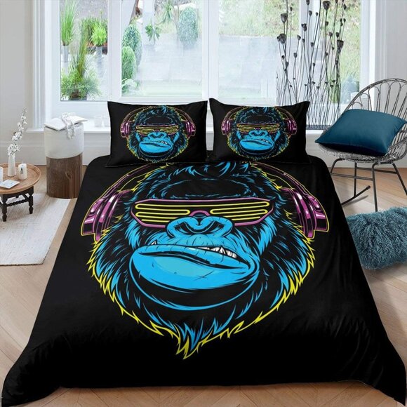 3D Gorilla Duvet Cover Set Headphone Gorilla Bedding Set for Kids Boys Girls Wil
